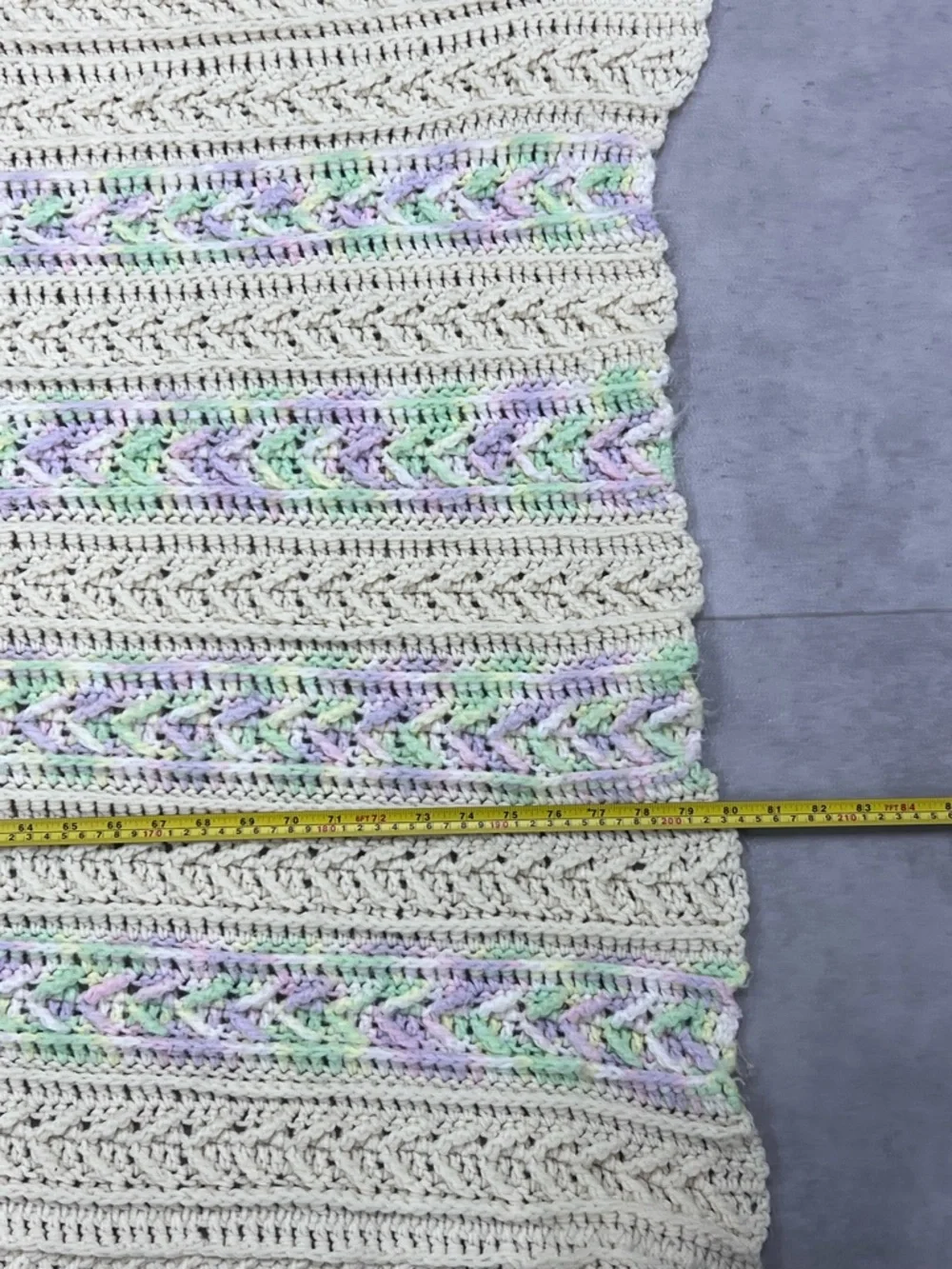 Vintage Handmade‎ Crochet Afghan Blanket 80X34 Granny Square Throw White Purple